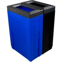Busch Systems Evolve Double Ellipse Recycling & Trash Can, 46 Gallon, Black/Blue