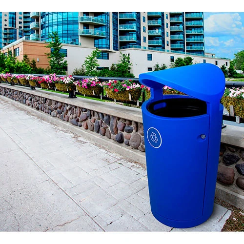 Busch Systems Plastic Round European Style Recycling Can, 36 Gallon, Blue 4 Busch Systems Plastic Round European Style Recycling Can, 36 Gallon, Blue - Image 4