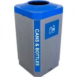 Busch Systems Indoor Octo Container - Cans & Bottles, 32 Gallon - Graystone/Blue - 104451