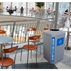 Busch Systems Indoor Octo Container - Mixed Recyclables, 32 Gallon - Graystone/Blue - 104452 -Cheap Trash & Recycling Store 104452 03