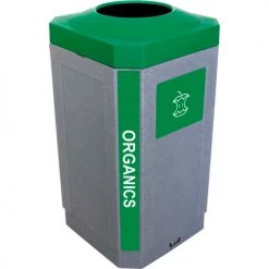 Busch Systems Indoor Octo Container - Organics, 32 Gallon - Graystone/Green - 104453