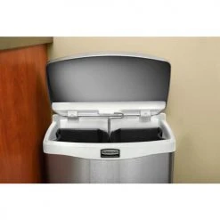 Rubbermaid® Slim Jim® 1901992 Stainless Steel Step On Can, Front Step 13 Gallon - Black -Cheap Trash & Recycling Store 1901990 ur slim jim 30L metal wht fs in use patient room dtl
