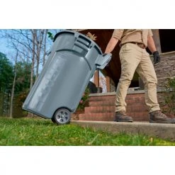 Rubbermaid® Vented Wheeled Brute Container, 44 Gallon, Gray - Pkg Qty 4 -Cheap Trash & Recycling Store 2131929 2131928 RCP UR WheeledBrute 44G NeverFlatWheels Landscaping Lifestyle