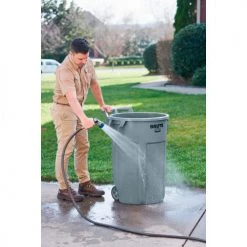 Rubbermaid® Vented Wheeled Brute Container, 44 Gallon, Gray - Pkg Qty 4 -Cheap Trash & Recycling Store 2131929 2131928 RCP UR WheeledBrute EasyToClean Landscaping Lifestyle