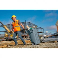 Rubbermaid® Vented Wheeled Brute Container, 44 Gallon, Gray - Pkg Qty 4 -Cheap Trash & Recycling Store 2131929 2131928 RCP UR WheeledBrute Transporting Lifestyle Right Side