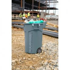 Rubbermaid® Vented Wheeled Brute Container, 44 Gallon, Gray - Pkg Qty 4 -Cheap Trash & Recycling Store 2131929 2131928 RCP UR WheeledBrute TrashMenBackground Environmental Front Vertical