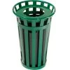 Global Industrial™ Outdoor Slatted Steel Trash Can With Flat Lid & Liner, 24 Gallon, Green