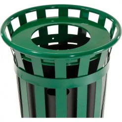 Global Industrial™ Outdoor Slatted Steel Trash Can With Flat Lid & Liner, 24 Gallon, Green -Cheap Trash & Recycling Store 237725GN 04