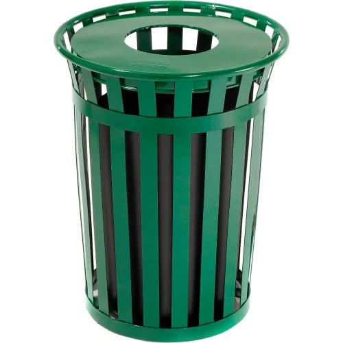 Global Industrial Outdoor Slatted Steel Trash Can With Flat Lid, 36 Gallon, Green 1 Global Industrial Outdoor Slatted Steel Trash Can With Flat Lid, 36 Gallon, Green