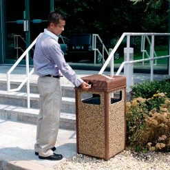 Global Industrial™ Stone Panel Trash Weather Urn, Brown, 24 Gallon, 17-1/2" Square x 36"H -Cheap Trash & Recycling Store 238241BN 14