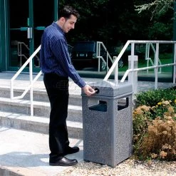 Global Industrial™ Stone Panel Trash Weather Urn, Gray, 12 Gallon, 13-1/2" Square x 35"H -Cheap Trash & Recycling Store 238241GY 14