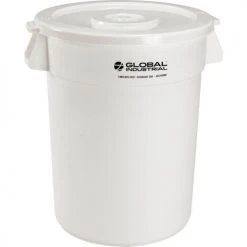 Global Industrial™ Plastic Trash Can with Lid - 32 Gallon White