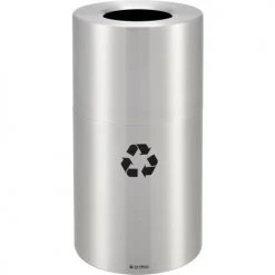 Global Industrial Aluminum Round Open Top Recycling Can, 35 Gallon, Satin Clear