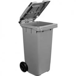 Global Industrial™ Mobile Trash Container with Lid, 32 Gallon Gray -Cheap Trash & Recycling Store 241077GY 02