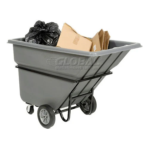 Global Industrial Heavy Duty Plastic Tilt Truck, 1 Cu. Yd. Cap,1250 Lbs. Cap, Gray 2 Global Industrial Heavy Duty Plastic Tilt Truck, 1 Cu. Yd. Cap,1250 Lbs. Cap, Gray - Image 2