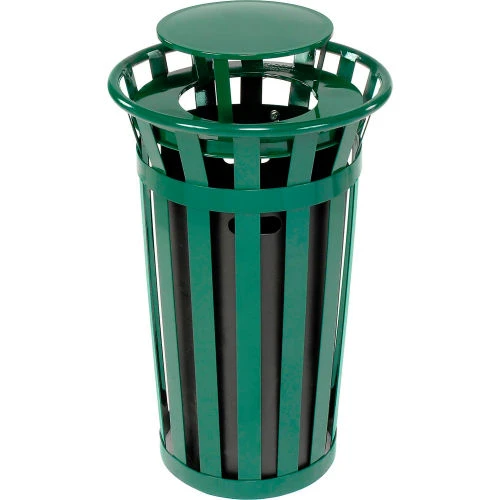Global Industrial Outdoor Slatted Steel Trash Can With Rain Bonnet Lid, 24 Gallon, Green 4 Global Industrial Outdoor Slatted Steel Trash Can With Rain Bonnet Lid, 24 Gallon, Green - Image 4