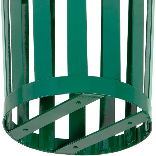 Global Industrial Outdoor Slatted Steel Trash Can With Rain Bonnet Lid, 24 Gallon, Green 7 Global Industrial Outdoor Slatted Steel Trash Can With Rain Bonnet Lid, 24 Gallon, Green - Image 7