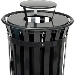 Global Industrial™ Outdoor Slatted Steel Trash Can With Rain Bonnet Lid, 36 Gallon, Black -Cheap Trash & Recycling Store 260804BK 11