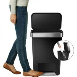 simplehuman® CW1385 Rectangular Plastic Step Can - 12 Gallon Black -Cheap Trash & Recycling Store 261020BK 02