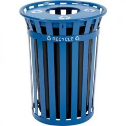 Global Industrial™ Outdoor Slatted Recycling Can w/Flat Lid, 36 Gallon, Blue