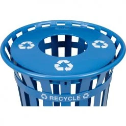 Global Industrial™ Outdoor Slatted Recycling Can w/Flat Lid, 36 Gallon, Blue -Cheap Trash & Recycling Store 261800BL 02