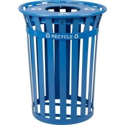 Global Industrial™ Outdoor Slatted Recycling Can w/Flat Lid, 36 Gallon, Blue -Cheap Trash & Recycling Store 261800BL 04
