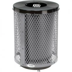 Global Industrial™ Outdoor Diamond Steel Trash Can With Flat Lid & Base, 36 Gallon, Gray