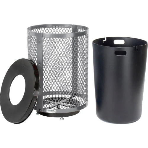 Global Industrial Outdoor Diamond Steel Trash Can With Flat Lid & Base, 36 Gallon, Gray 2 Global Industrial Outdoor Diamond Steel Trash Can With Flat Lid & Base, 36 Gallon, Gray - Image 2
