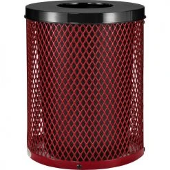Global Industrial Outdoor Diamond Steel Trash Can With Flat Lid, 36 Gallon, Red