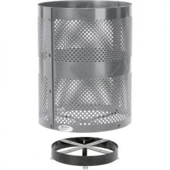 Global Industrial™ Outdoor Perforated Steel Trash Can With Flat Lid & Base, 36 Gallon, Gray -Cheap Trash & Recycling Store 261925GYD 03