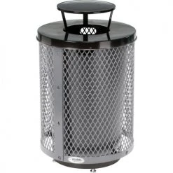 Global Industrial™ Outdoor Diamond Steel Trash Can W/Rain Bonnet Lid & Base, 36 Gallon, Gray