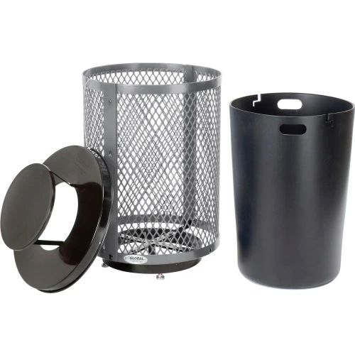 Global Industrial Outdoor Diamond Steel Trash Can W/Rain Bonnet Lid & Base, 36 Gallon, Gray 2 Global Industrial Outdoor Diamond Steel Trash Can W/Rain Bonnet Lid & Base, 36 Gallon, Gray - Image 2
