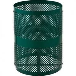 Global Industrial™ Outdoor Perforated Steel Trash Can With Rain Bonnet Lid, 36 Gallon, Green -Cheap Trash & Recycling Store 261927GN 02