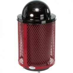 Global Industrial™ Outdoor Diamond Steel Trash Can With Dome Lid & Base, 36 Gallon, Red