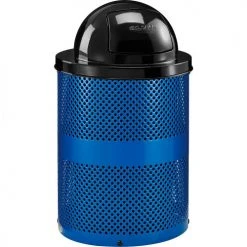 Global Industrial™ Outdoor Perforated Steel Trash Can With Dome Lid, 36 Gallon, Blue
