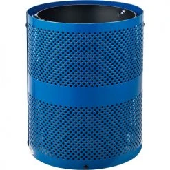 Global Industrial™ Outdoor Perforated Steel Trash Can With Dome Lid, 36 Gallon, Blue -Cheap Trash & Recycling Store 261949BL 02