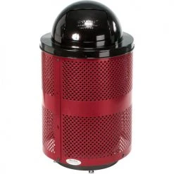 Global Industrial™ Outdoor Perforated Steel Trash Can With Dome Lid & Base, 36 Gallon, Red