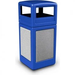 Commercial Zone PolyTec™ Square Waste Container w/Dome Lid - Blue w/Ashtone Stone Panels, 42-Gallon