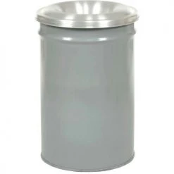 Justrite Cease-Fire® Steel Round Trash Can W/Funnel Lid, 12 Gallon, Gray
