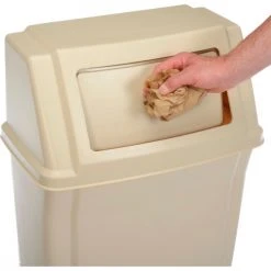 Rubbermaid Wall Mount Trash Can with Swing Lid Beige -Cheap Trash & Recycling Store 498570BG 05