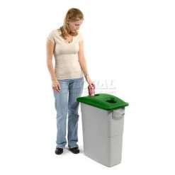 Bottle & Can Recycling Lid for Rubbermaid Recycling Container, Green -Cheap Trash & Recycling Store 501991GN 02