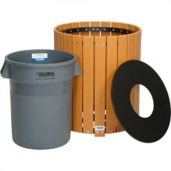 Global Industrial™ Recycled Plastic Round Trash Can With Liner, 32 Gallon, Cedar -Cheap Trash & Recycling Store 641323CD 03