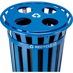 Global Industrial™ Outdoor Steel Slatted Recycling Can With Multi-Stream Lid, 36 Gallon, Blue -Cheap Trash & Recycling Store 641365RBL 02