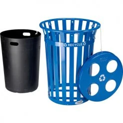 Global Industrial™ Outdoor Steel Slatted Recycling Can With Multi-Stream Lid, 36 Gallon, Blue -Cheap Trash & Recycling Store 641365RBL 03