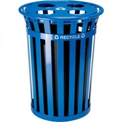 Global Industrial™ Outdoor Steel Slatted Recycling Can With Multi-Stream Lid, 36 Gallon, Blue -Cheap Trash & Recycling Store 641365RBL 04