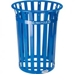 Global Industrial™ Outdoor Steel Slatted Recycling Can With Multi-Stream Lid, 36 Gallon, Blue -Cheap Trash & Recycling Store 641365RBL 06