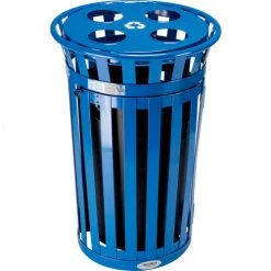 Global Industrial™ Outdoor Recycling Can W/Access Door & Multi-Stream Lid, 36 Gal., Blue