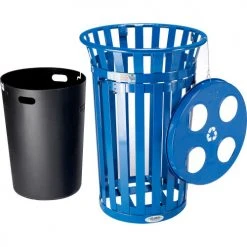 Global Industrial™ Outdoor Recycling Can W/Access Door & Multi-Stream Lid, 36 Gal., Blue -Cheap Trash & Recycling Store 641366RBL 04
