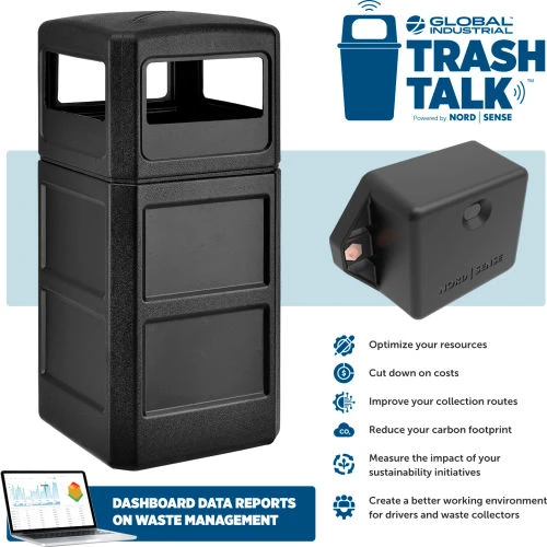 Global Industrial TrashTalk Square Waste Receptacle w/Dome Lid, 42 Gal., Black 2 Global Industrial TrashTalk Square Waste Receptacle w/Dome Lid, 42 Gal., Black - Image 2