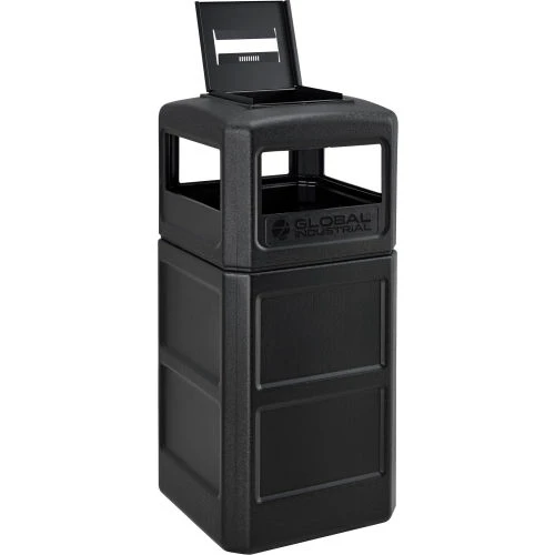 Global Industrial Square Plastic Waste Receptacle With Ashtray Lid, 42 Gallon, Black 2 Global Industrial Square Plastic Waste Receptacle With Ashtray Lid, 42 Gallon, Black - Image 2